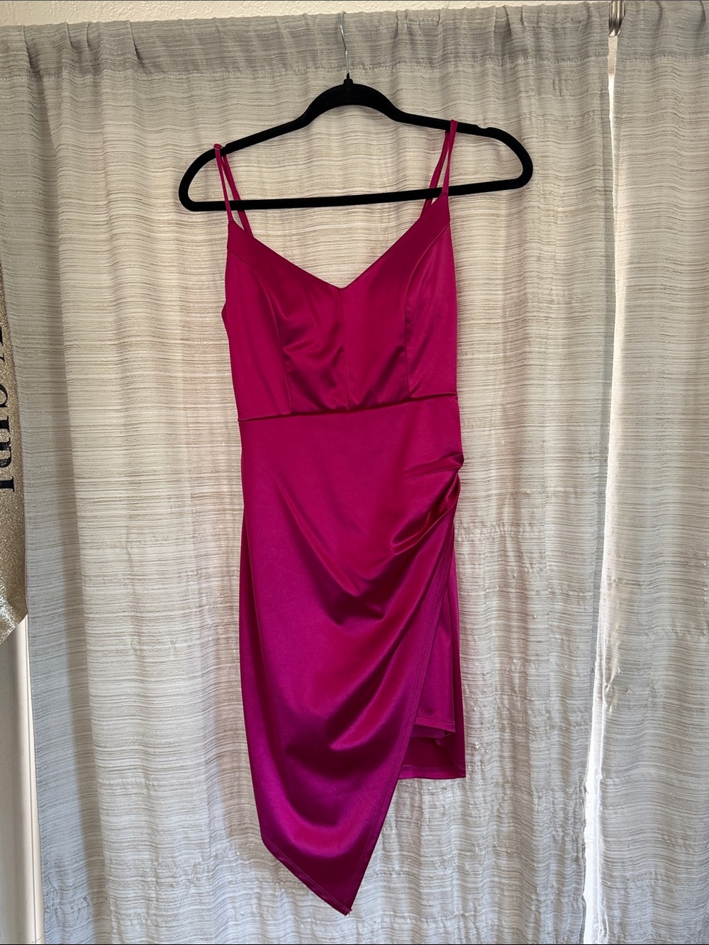 Honey and Rosie Magenta Asymmetrical Satin Slip Dress